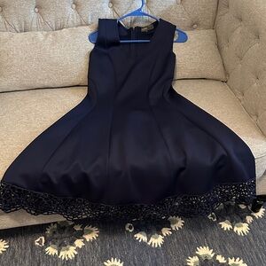 Donna Ricco Midnight Blue Women’s Dress with Lace Trim-comfortable/forgiving